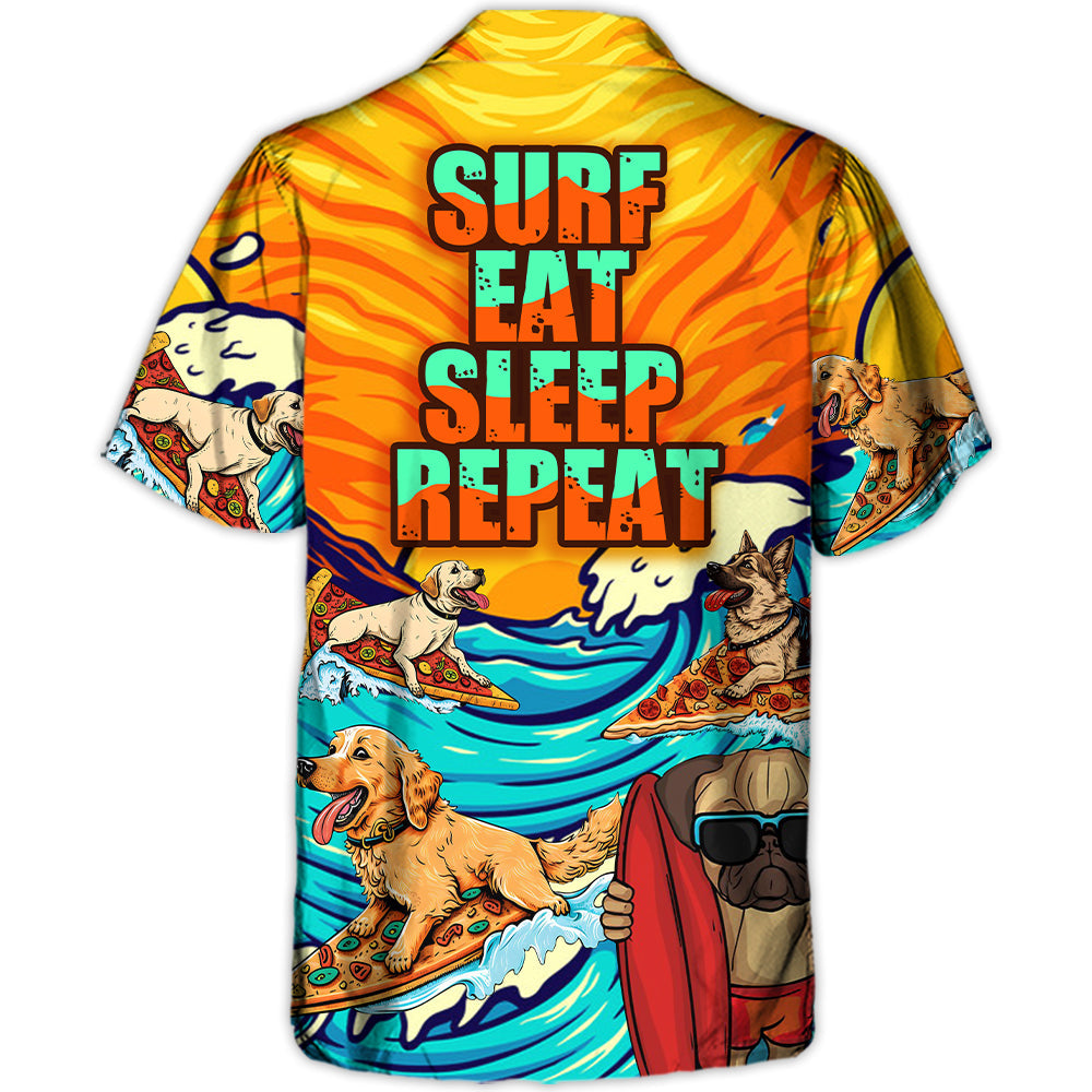 Dog Lovers Surfing Surf Eat Sleep Repeat Art Style - Hawaiian Shirt