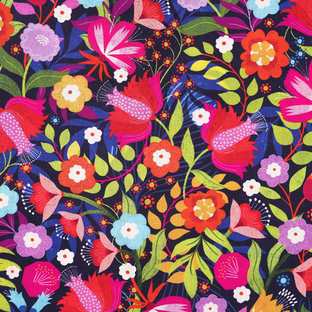 Men's Hawaiian Shirt Short Sleeve Button-down 100% Cotton Red Aloha Midnight Garden By Ali Brookes