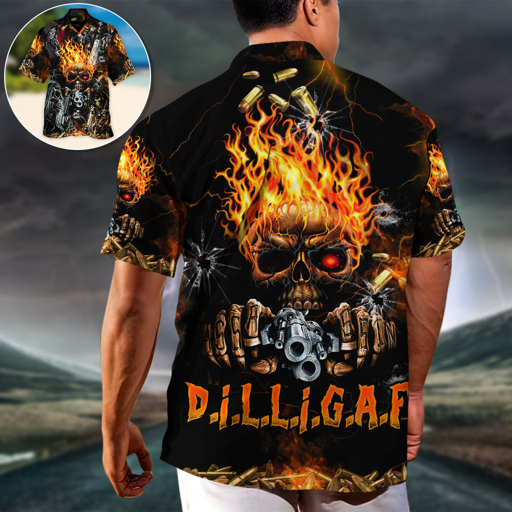 Skull DILLIGAF FLAME SKULL WITH G - Hawaiian Shirt