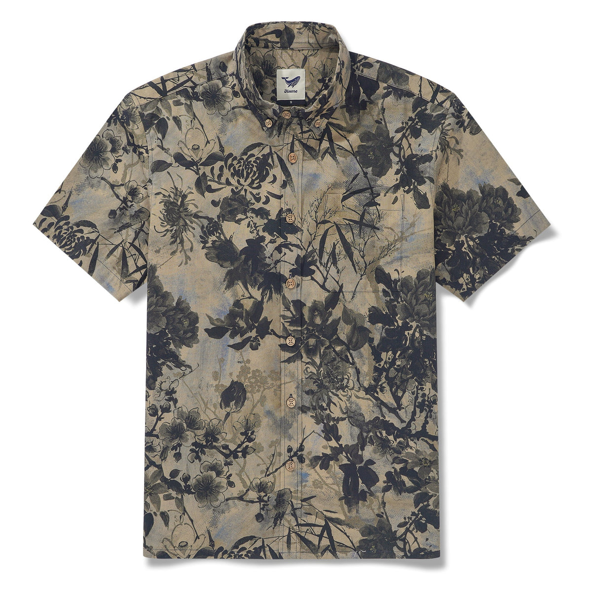 Men's Hawaiian Shirt Short Sleeve Button-down 100% Cotton Brown Aloha Shirt By Sun