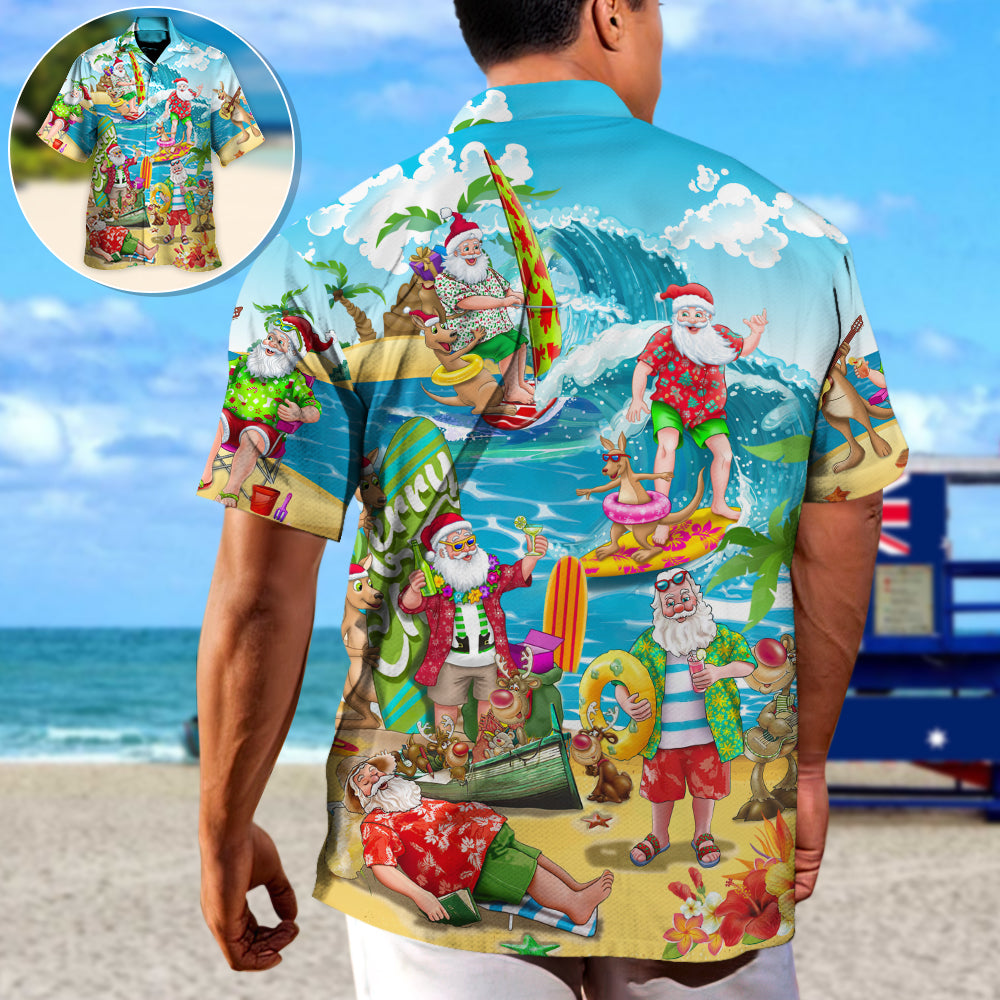 Christmas In July Santa Claus Surfing And Enjoy Summer Beach - Hawaiian Shirt