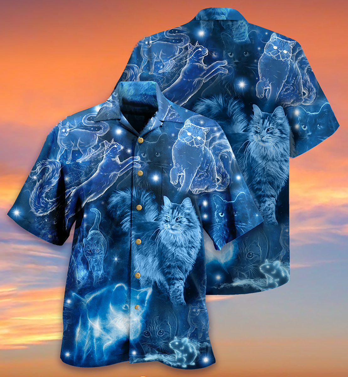 Cat Love Blue Neon Stunning - Hawaiian Shirt