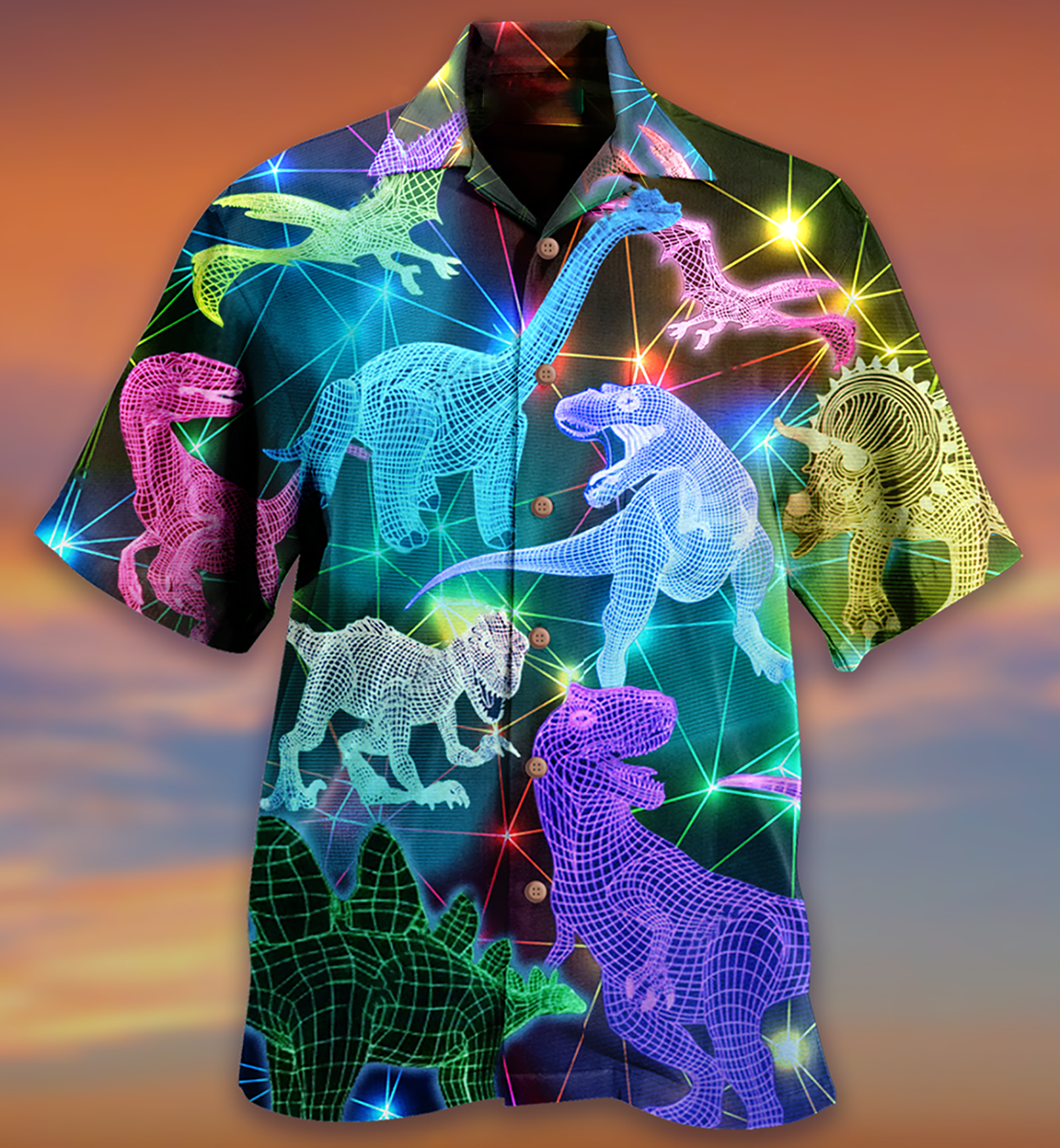 Dinosaur Fullcolor Neon Cool - Hawaiian Shirt