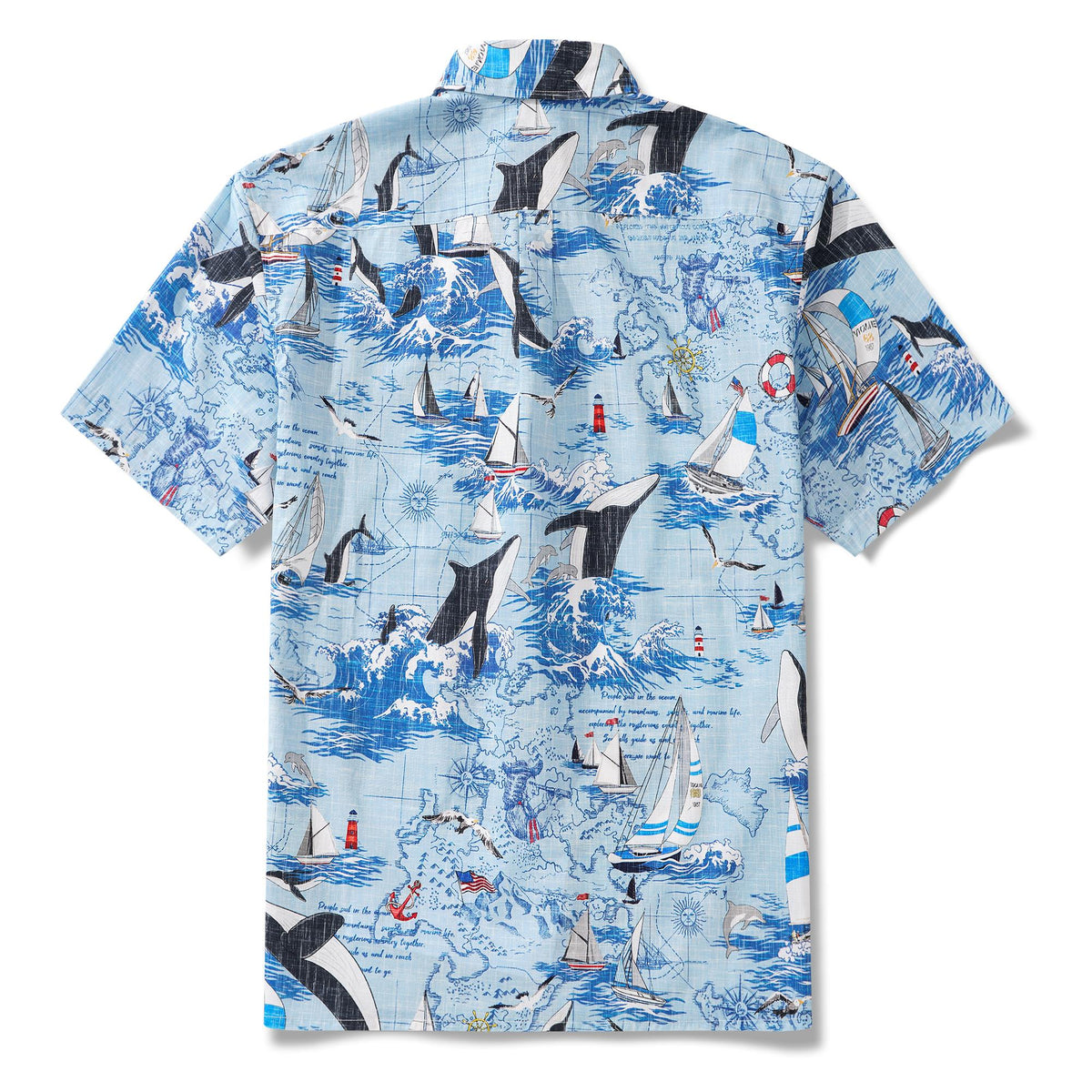 Men's Hawaiian Shirt Short Sleeve Button-down 100% Cotton White Aloha Joyful Ocean By Huan huan
