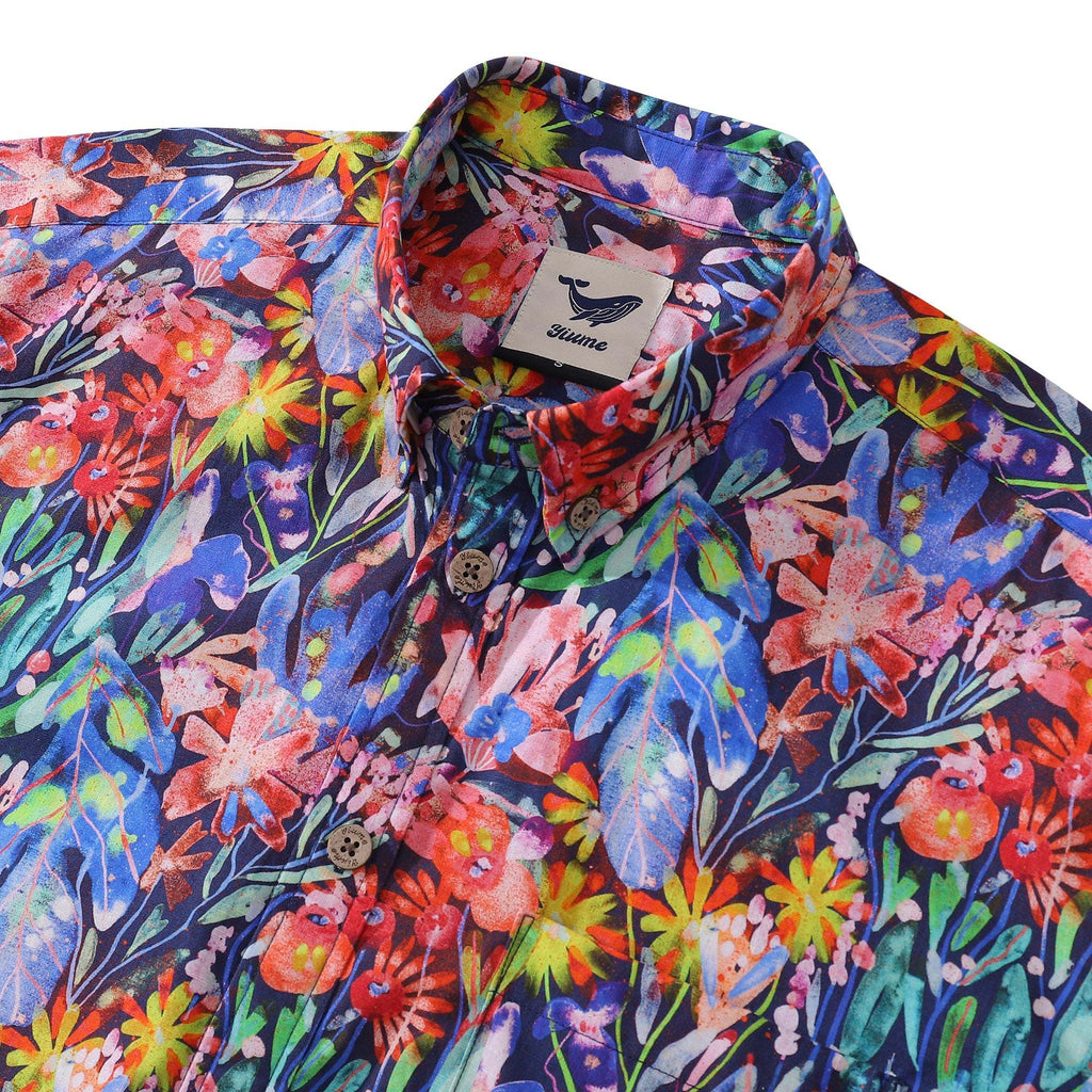 Yiume 1930s Hawaiian Shirt For Men Floral Canvas Cotton Button-down Short Sleeve Camp Shirt Floral Canvas By Maria Montiel