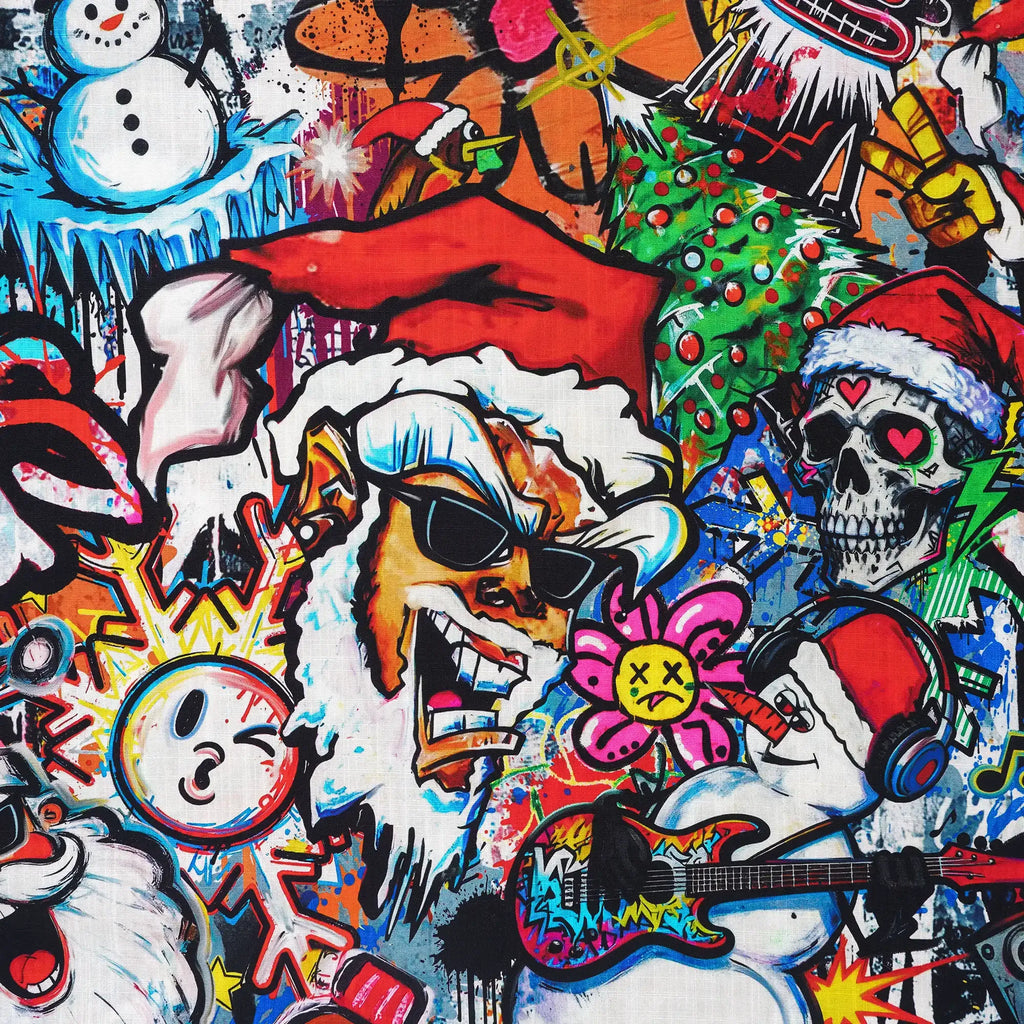 Christmas Gift Men's Hawaiian Shirt Short Sleeve Camp Collar 100% Cotton White Aloha Laughing Santa Xmas Fiesta By Huan huan