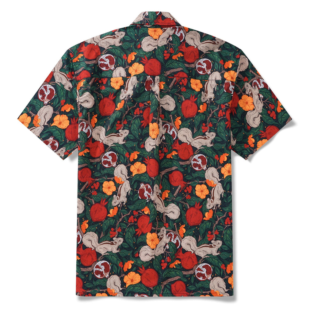 Men's Hawaiian Shirt Short Sleeve Button-down 100% Cotton Green Aloha Pomegranate Grove By Pallavi Chaudhary