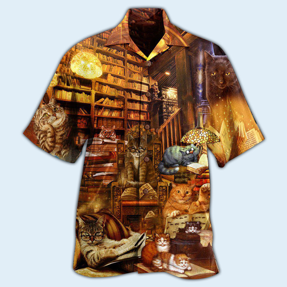 Cat And Book Happiness Is A Good Book - Hawaiian Shirt