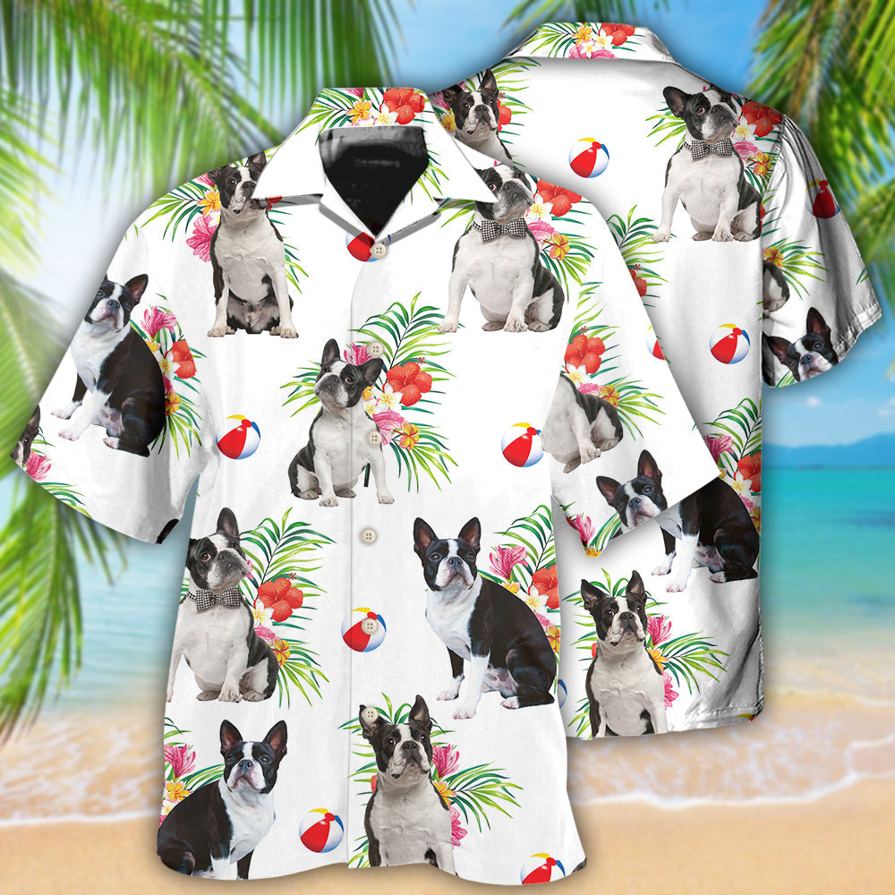 Boston Terrier Dog Ball Tropical Floral - Hawaiian Shirt