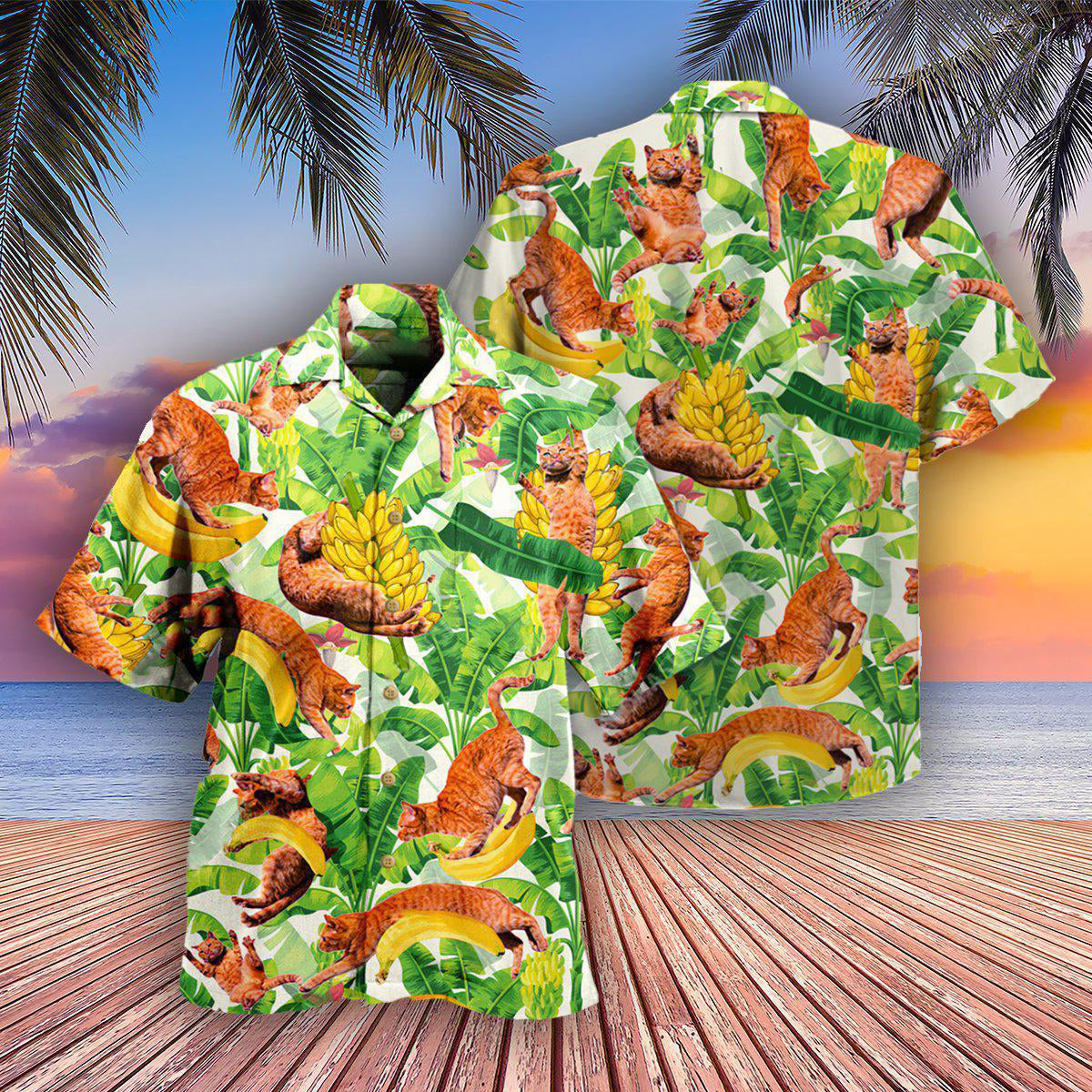 Cat Funny And Jumping Bananas - Hawaiian Shirt