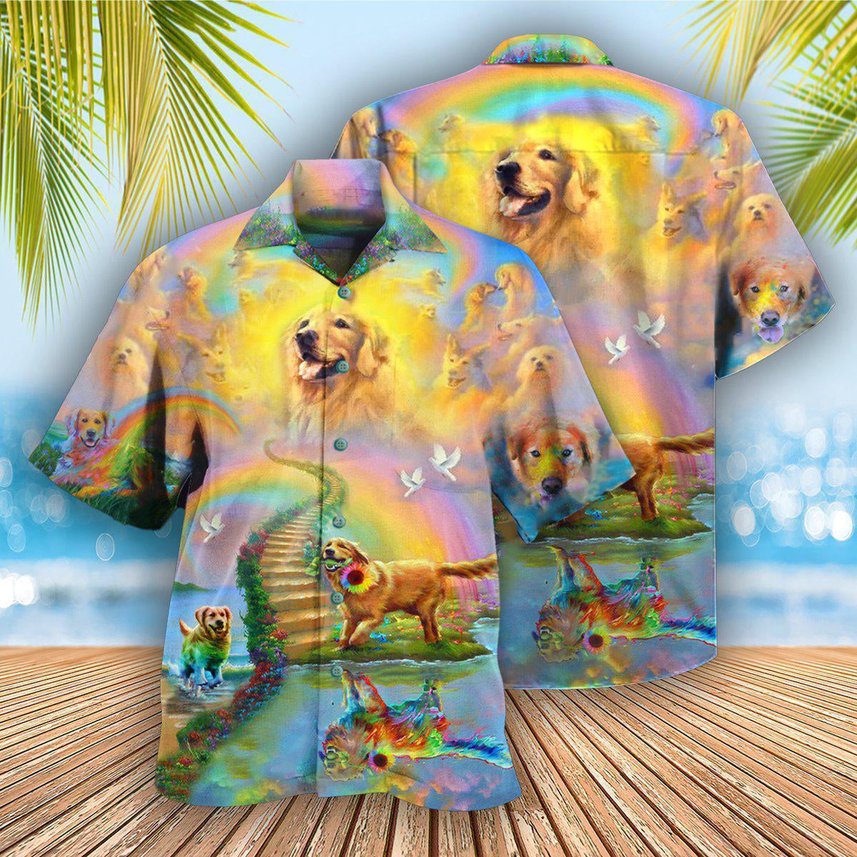 Golden Retriever Gold At The End Of A Rainbow - Hawaiian Shirt
