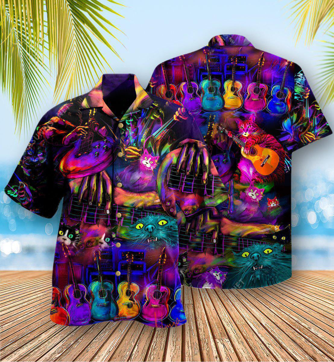 Guitar My Cats And I Play Guitars We Destroy Silent - Hawaiian Shirt