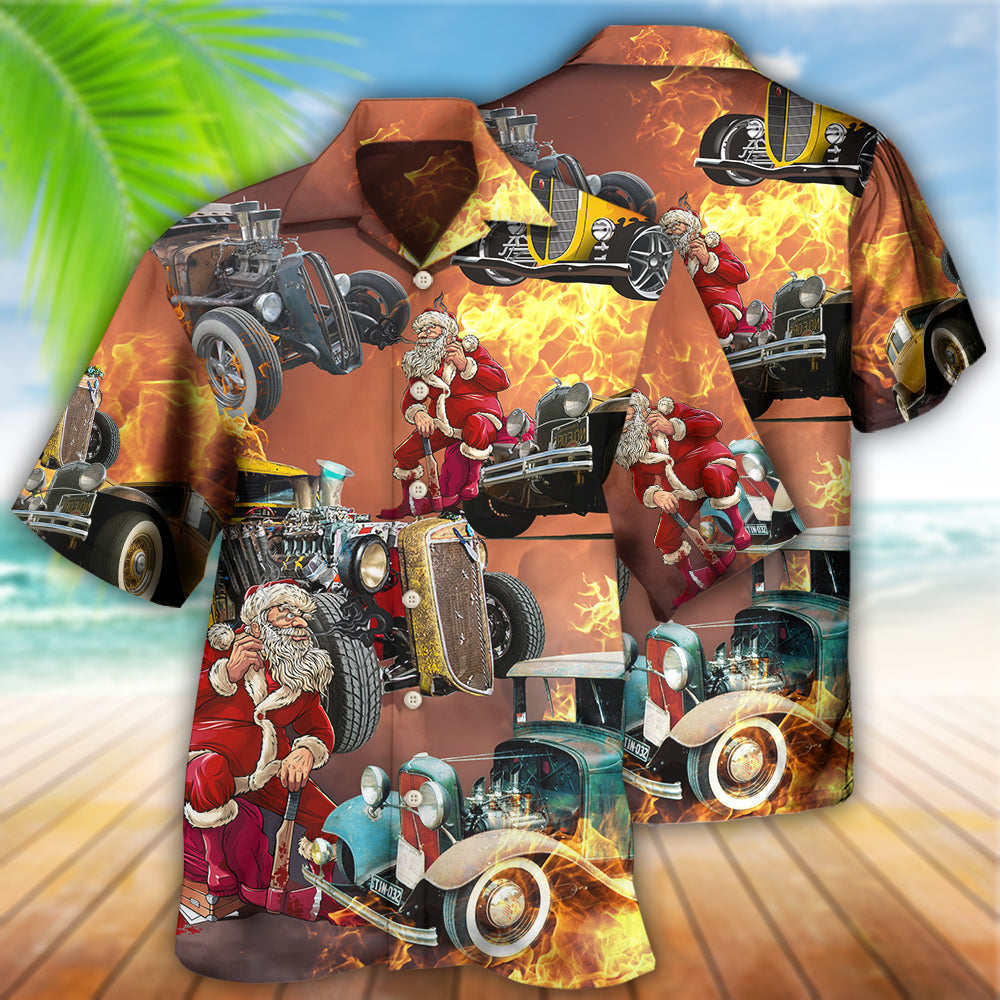 Hot Rod Santa's Hot Rod Is On Fire - Hawaiian Shirt