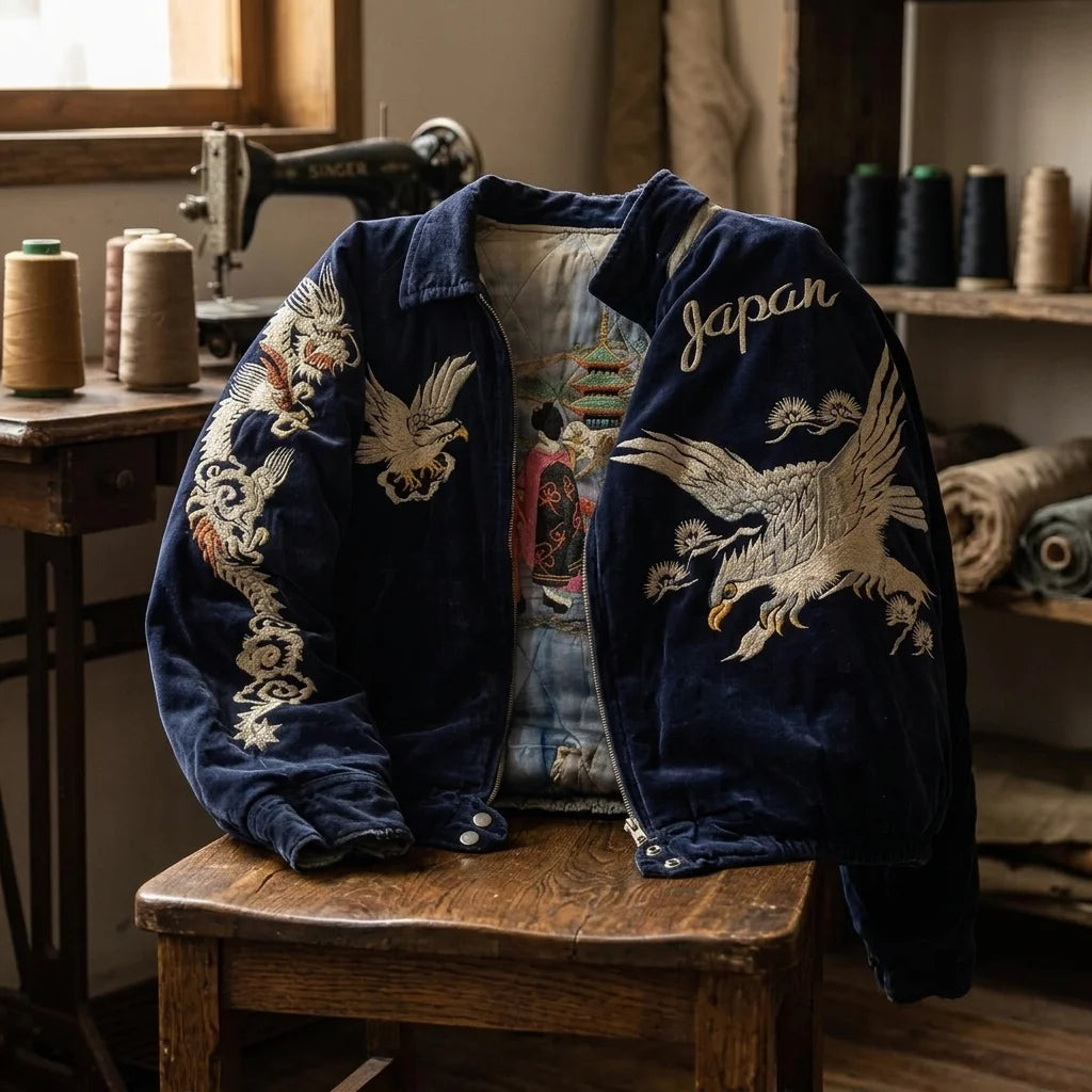 Y2K Vintage Harajuku Embroidery Sukajan Jacket Women Men Retro Dragon Eagle Bomber Coat Streetwear Oversized Souvenir Jackets