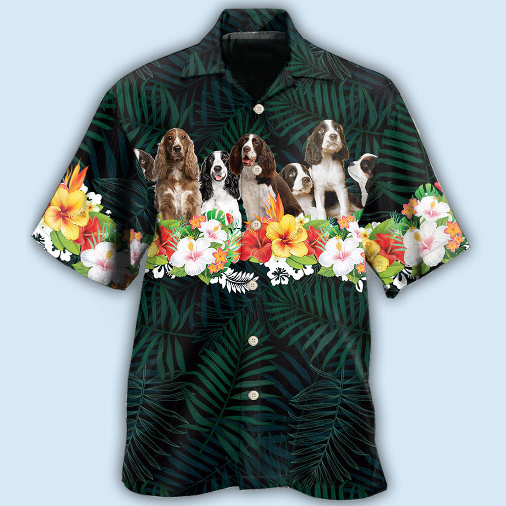 Springer Spaniel Dog Green Tropical Floral - Hawaiian Shirt