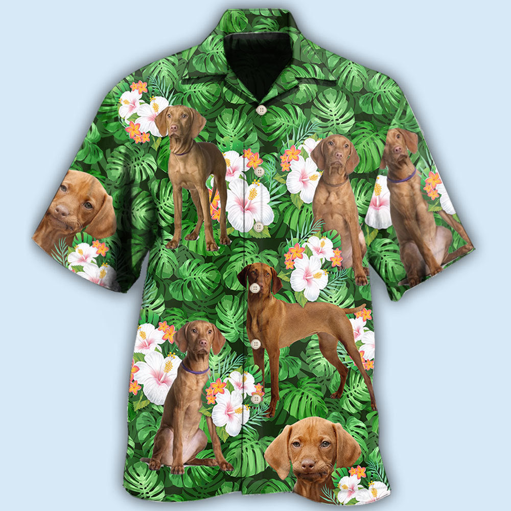 Vizsla Best Dog Dad Green Tropical Leaf - Hawaiian Shirt