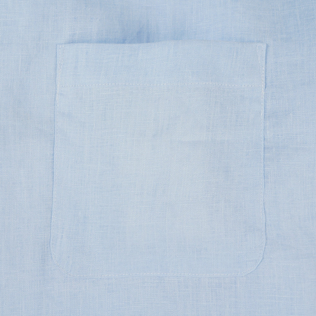 Men's Basic Shirt Short Sleeve Camp Collar 100% Linen Light Blue Solid Color