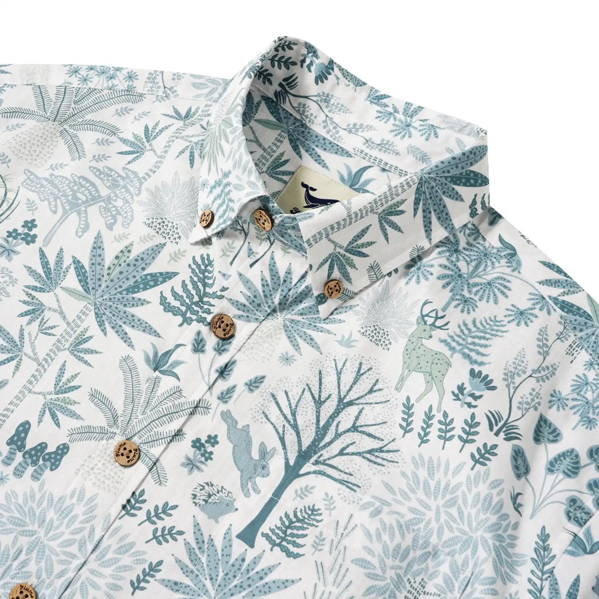 Men's Hawaiian Shirt Short Sleeve Button-down 100% Cotton Blue Aloha Whispering Forest Tales By Cigar