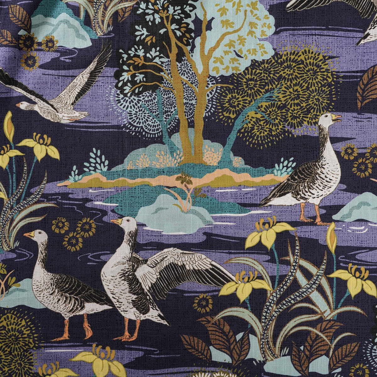 Men's Hawaiian Shirt Short Sleeve Button-down 100% Cotton Blue Aloha The Yellow Iris River By Abigail Bryan