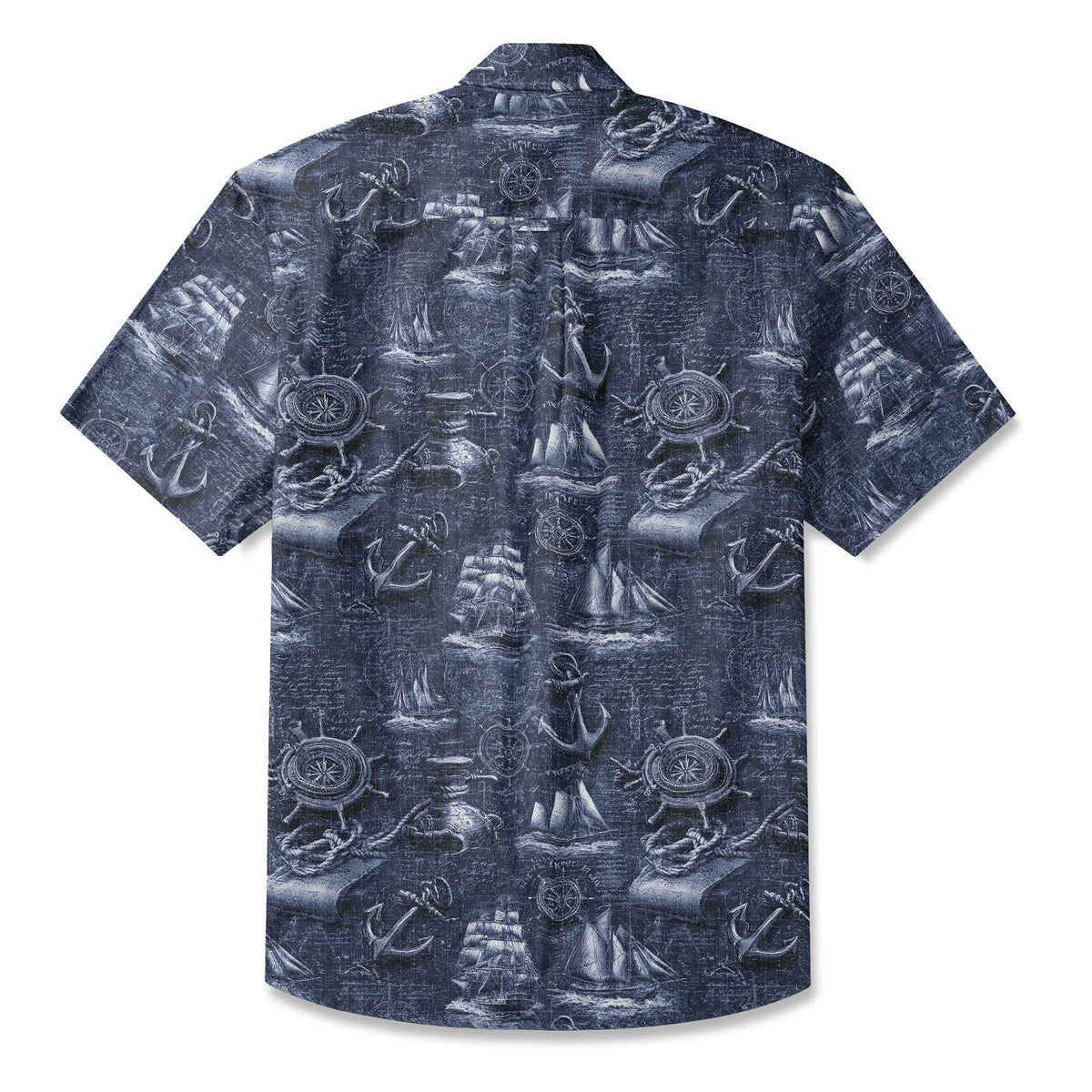 LeosWare® Men's Hawaiian Shirt Short Sleeve Button-up 100% Cotton Blue Aloha Retro Nautical Logbook By Ann