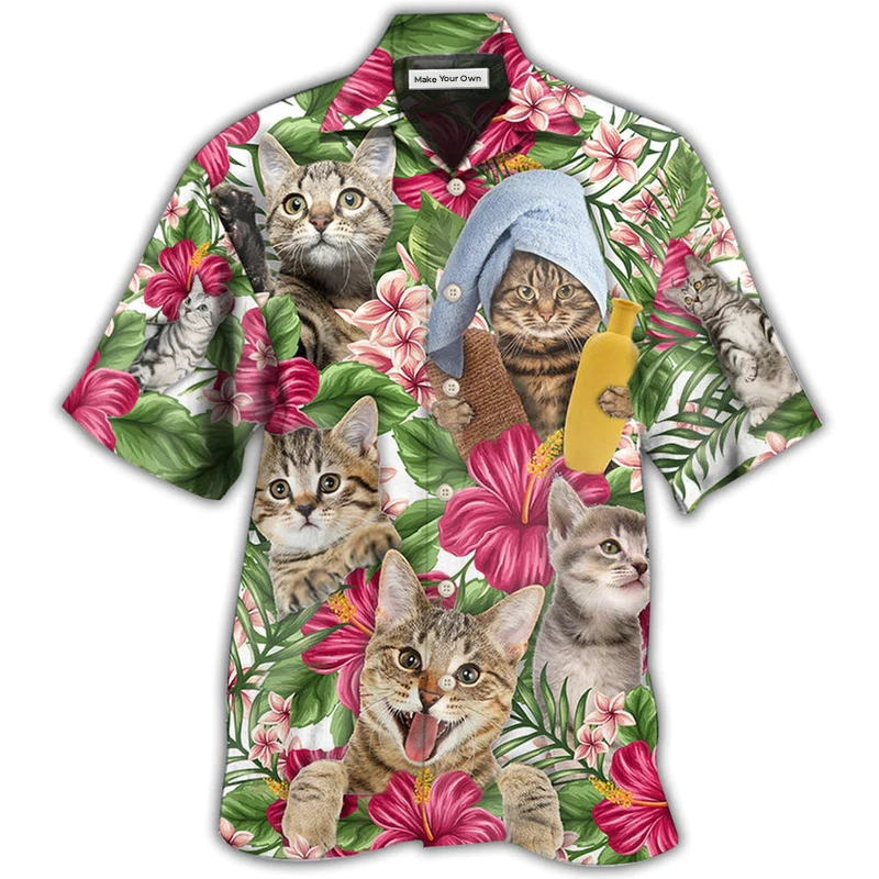 Cat Funny Tabby Cat Tropical Floral - Hawaiian Shirt